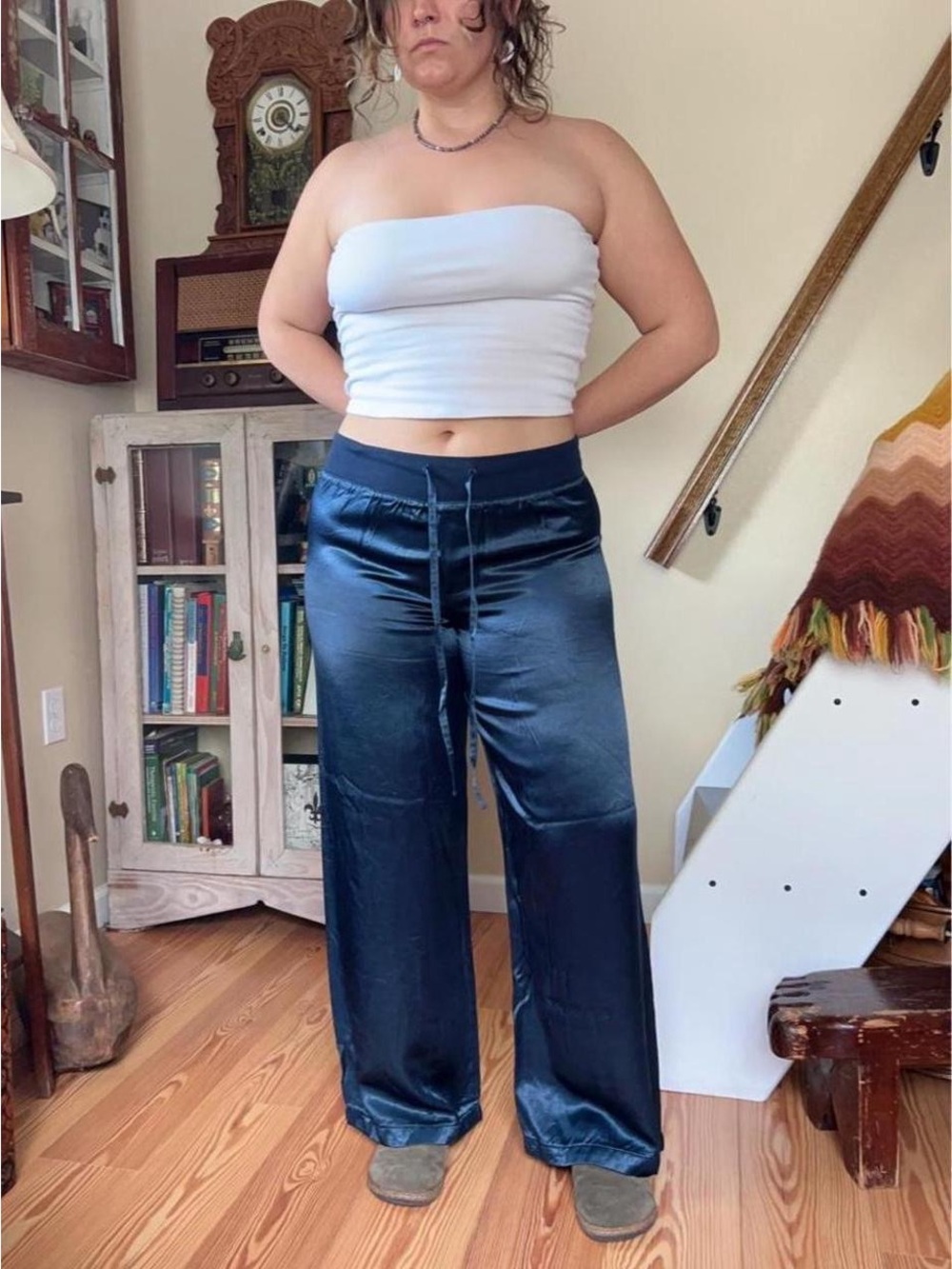 PJ Harlow Blue Satin Wide Leg Lounge Pants Pajamas Size Small